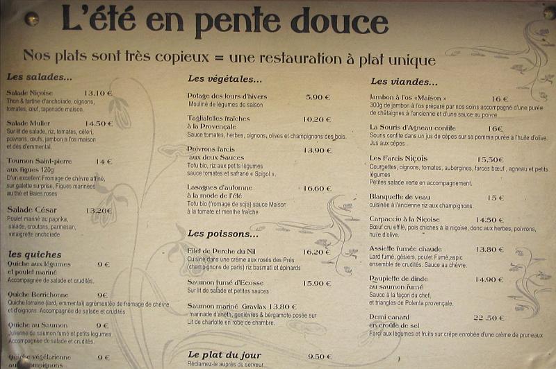 L'ete en Pente Douce menu