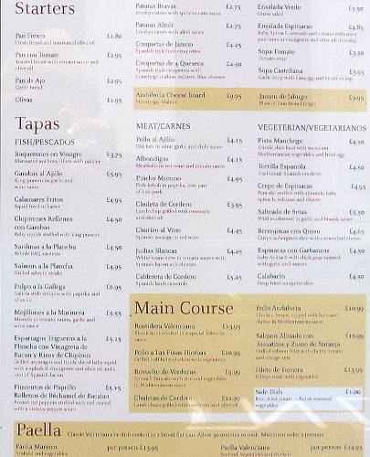 Andalucia Tapas Restaurant menu