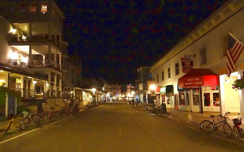 Mackinac Island downtown at night