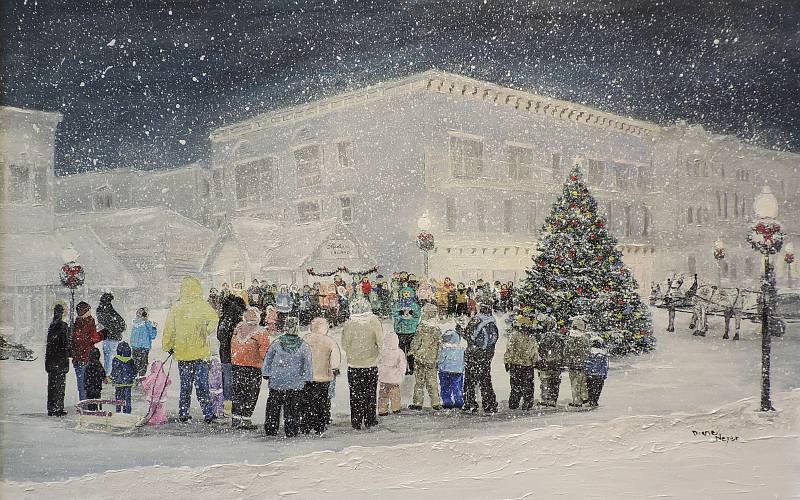 Diane Neyer paiting of the Mackinac Island Christmas Tree lighting